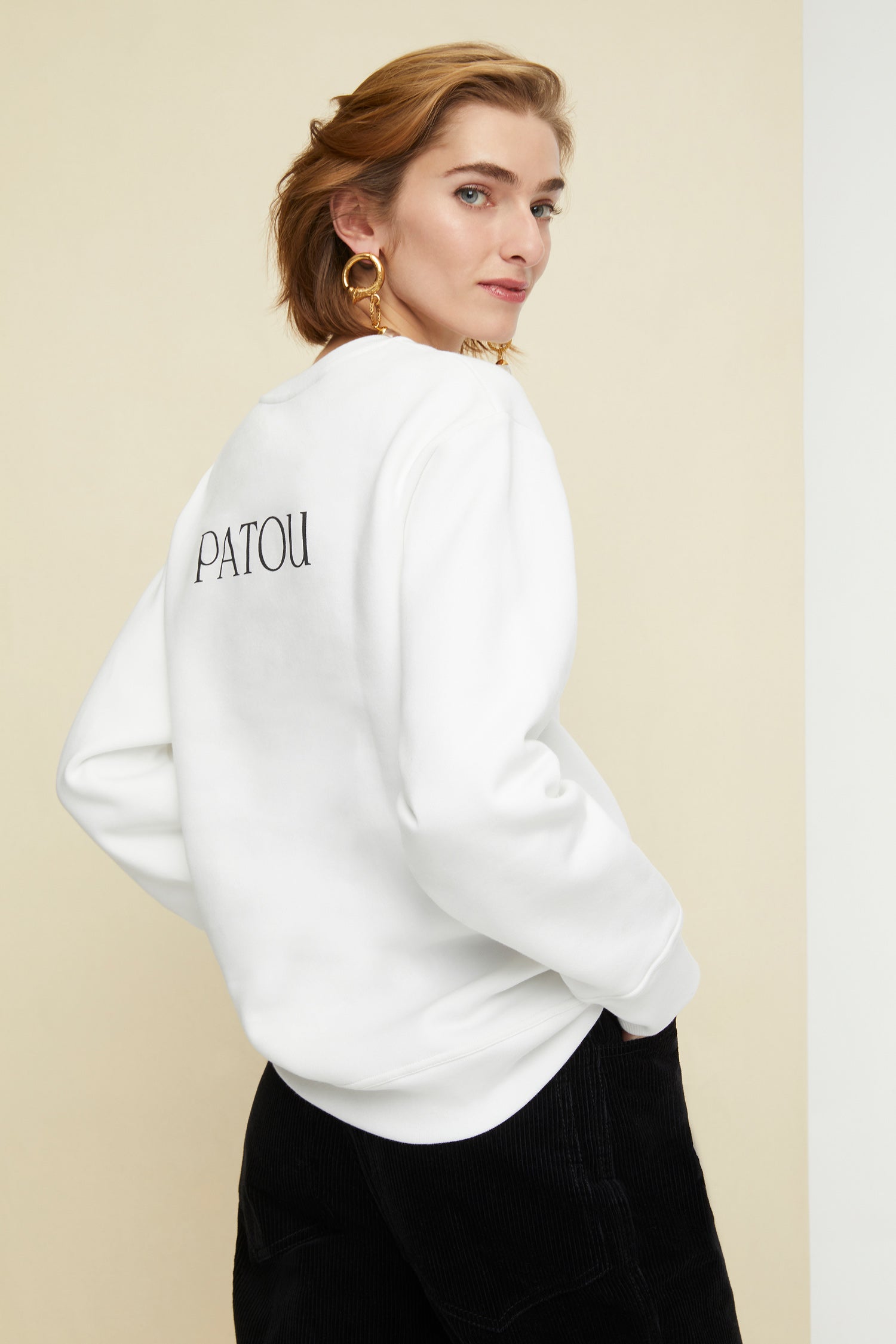 Patou - Patou sweatshirt - White - Patou for the everyday.White cotton sweatshirt. Crewneck, ribbed collar, cuffs and hem. Black lettering logo at the back. Loose fit for both women and men (select one size up for men).