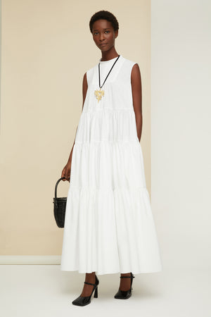 Maxi tiered dress in eco-friendly cotton poplin