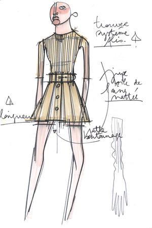 Belted pleated mini skirt in organic cotton