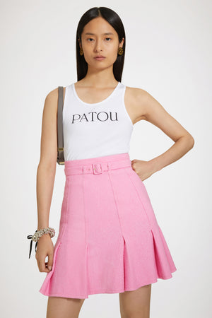 High-waisted pleated skirt in cotton-blend tweed