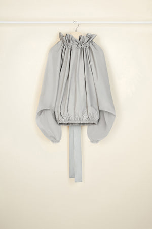 Grosgrain puff sleeve top in recycled faille