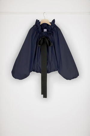 Drawstring puff sleeve top in organic cotton