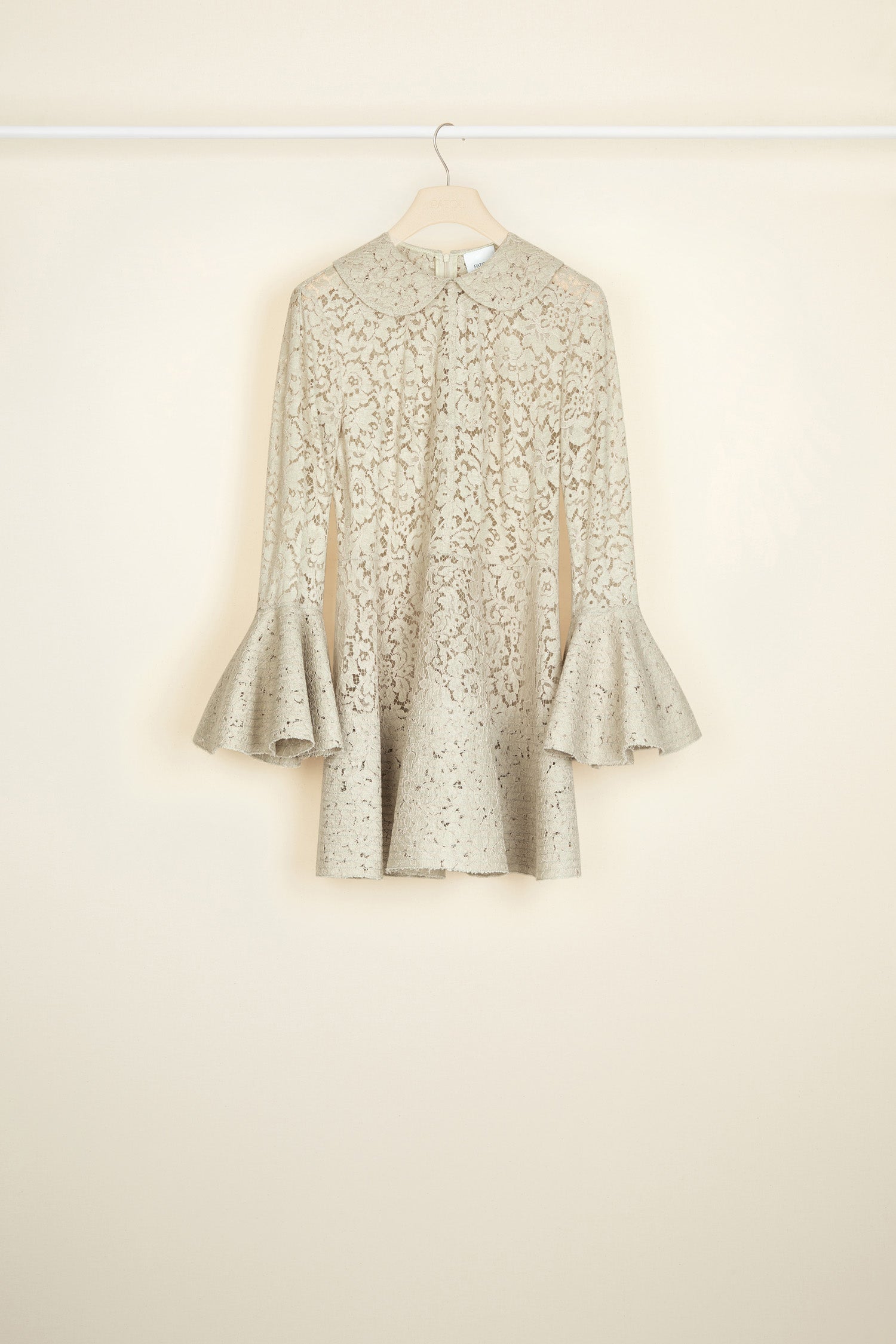 Patou - Overstitched lace mini dress - Silvery Moon - A burst of French lace in an unusual hue, the little summer dress by the Maison Patou.Silvery Moon French lace mini dress. Can also be worn as a top. Peter Pan collar. Zip fastening at the back. Long sleeves with circular cuffs featuring overstitched detailing. Overstitched detailing on the skirt.