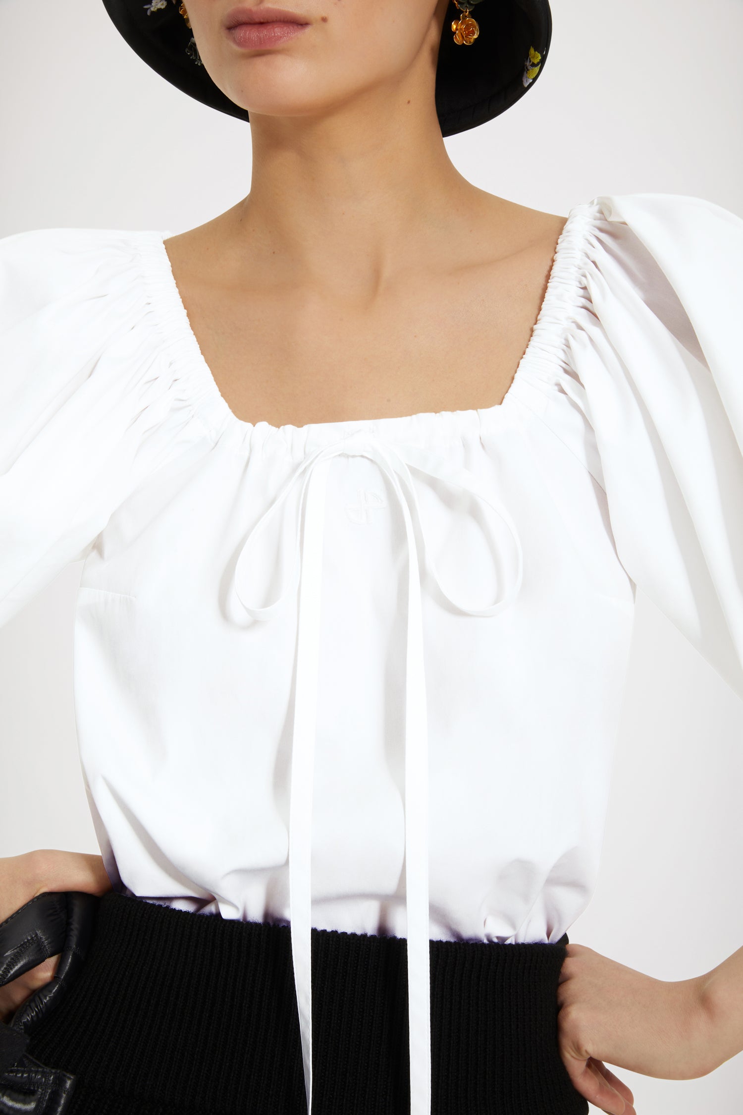 Patou - Drawstring top in organic cotton - White - Big Sleeve Energy with a signature Patou silhouette.White organic cotton top. Square neckline with drawstring detail and ties that fasten at the front. Balloon sleeves with elasticated cuffs.