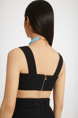 Brassière zippée en tweed de coton mélangé