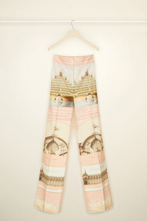Long tailored trousers in printed organic cotton and wool