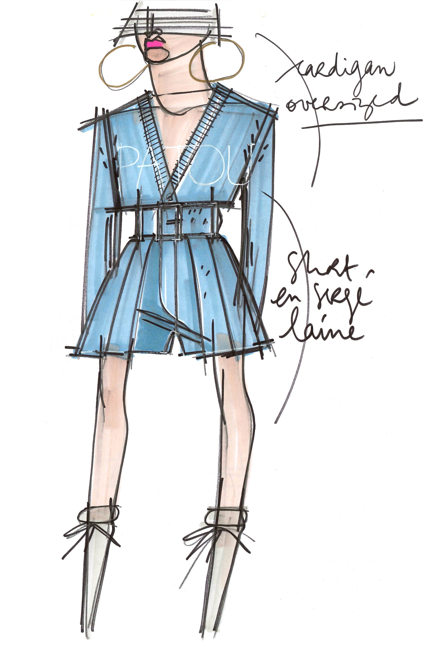 Patou - Belted pleated wool shorts - Sky Blue - Patou’s shortcut to chic. Sky Blue stretch virgin wool shorts. Adjustable belt at the waist with fabric-covered buckle. Patou lettering logo embroidered on the waistband. Belt loops. Wide pleats. Button fastening at the front. Pockets at the sides.
