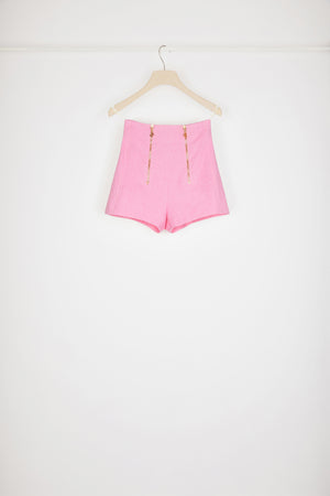 Zip-front shorts in cotton-blend tweed