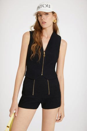 Zip-front shorts in cotton-blend tweed
