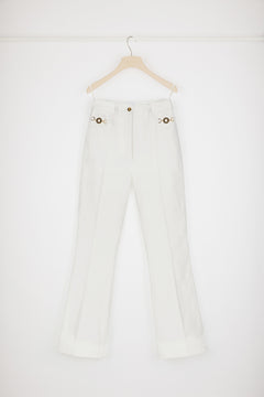 Pantalone flare in denim bio