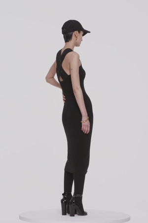 Cross back knit midi dress in virgin wool