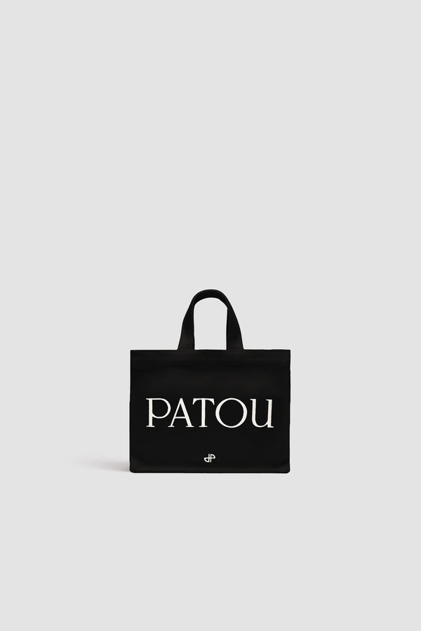 Patou - Tote Patou piccola in cotone - Black - Borsa in cotone nero. Logo Patou e monogramma JP ricamati. Tracolla con logo JP e due bottoni oro incisi Patou. Doppio manico. Può essere portata a mano o in spalla.