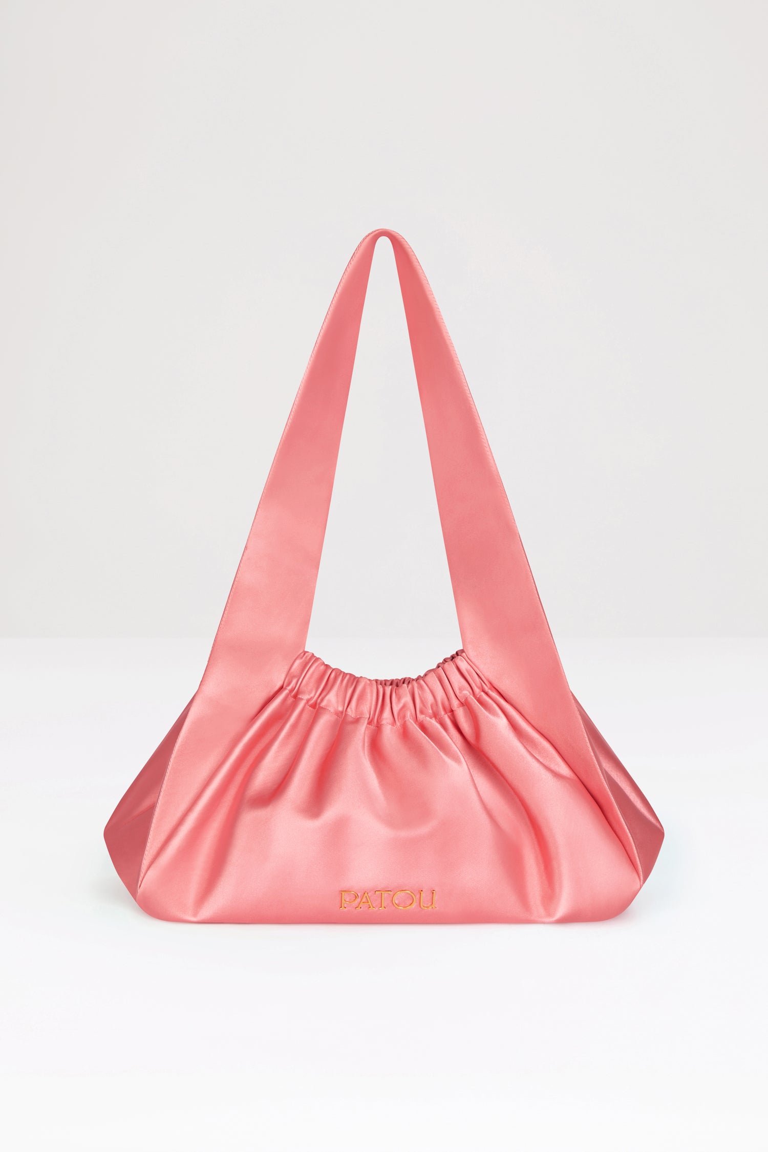 Patou - Le Biscuit large bag - Hot Pink - Origami à Paris!Hot Pink cotton-blend satin bag. Large version. Hobo shape with wide built-in strap. Elasticated opening. Gold-tone metal Patou logo. Cotton lining.