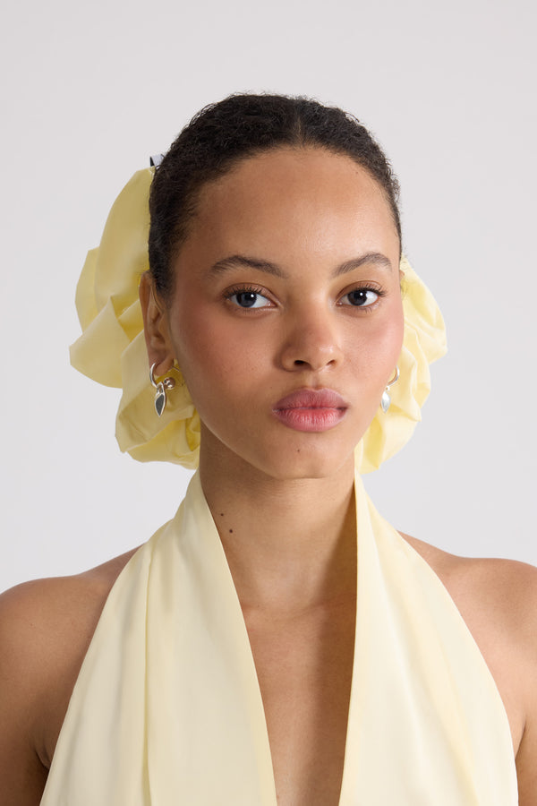 Patou - Recycled Faille Maxi Scrunchie - Citrus Blossom - Maxi scrunchie in yellow recycled faille. Oversized model. Patou label. Hair accessory.