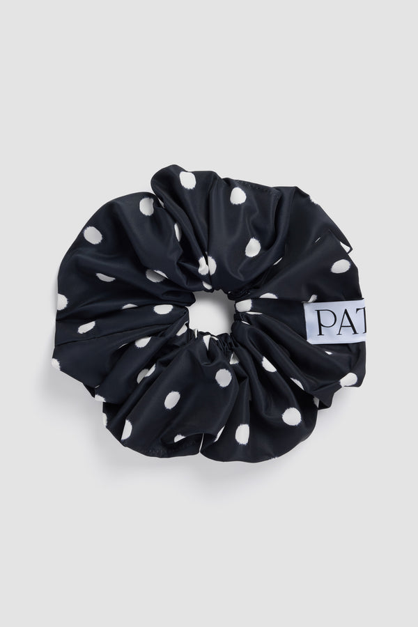 Patou - Recycled Faille Maxi Scrunchie - Meteorite Blue - Maxi scrunchie in navy blue recycled faille with white polka dots. Oversized model. Patou label. Hair accessory.