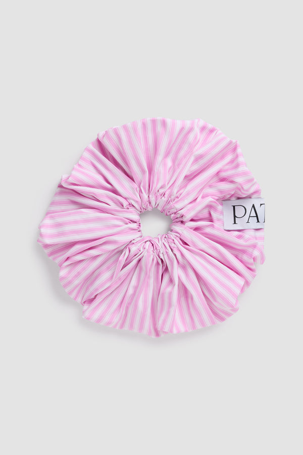 Patou - Organic Cotton Maxi Scrunchie - Bougainvillea Stripes - Maxi scrunchie in organic cotton with pink and white stripes. Oversized model. Patou label. Hair accessory.