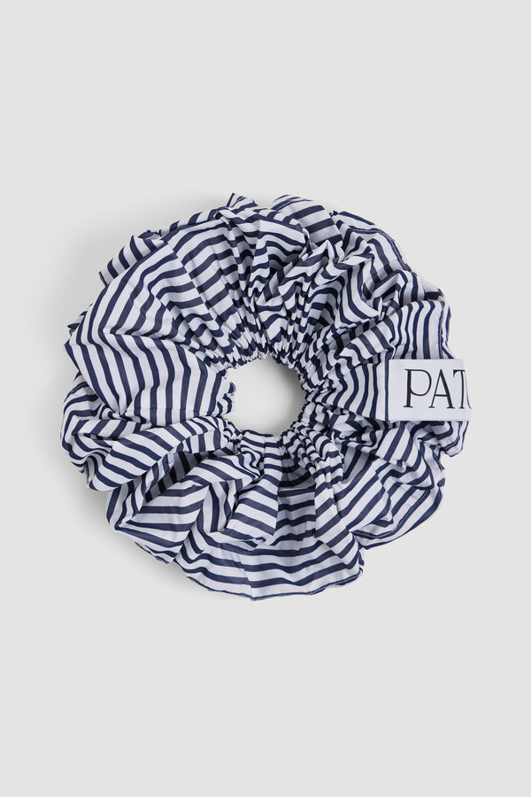 Patou - Patou x Hôtel Du Cap-Eden Roc Recycled Faille Maxi Scrunchie - Offshore Stripes - A summer capsule collection exclusively available at Hôtel du Cap-Eden-Roc.Blue and white striped maxi scrunchie in recycled faille. Oversized model. Patou label. Hair accessory.