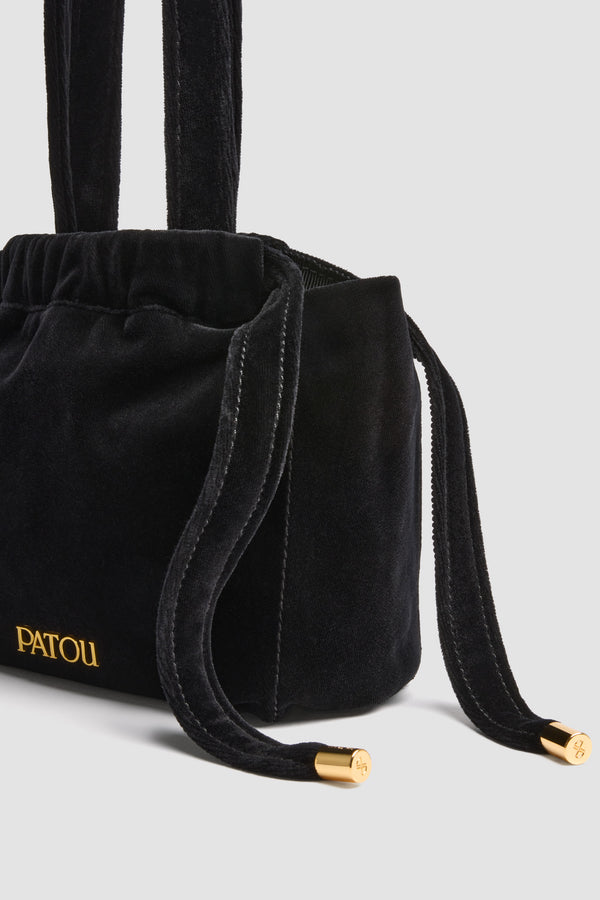 Patou - Evening pouch in cotton velvet - Black - Black cotton velvet pouch. Drawstring lace fastening. Top handles. Gold-tone metal Patou logo. Lined.