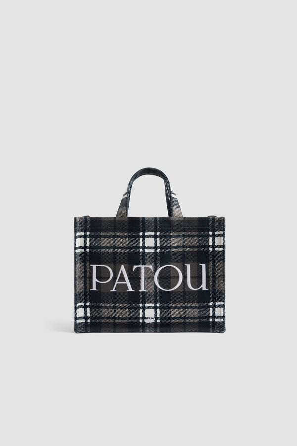 Patou - Borsa tote in cotone - Mist Green Tartan - Borsa tote in cotone a motivo tartan. Tracolla rimovibile. Logo Patou sul davanti.