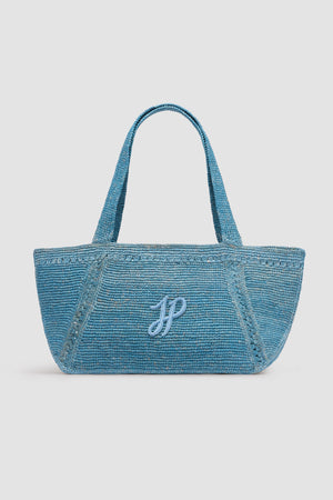 Tote a trapezio grande con monogramma JP in rafia