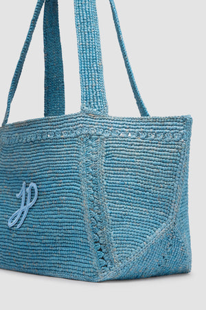 Tote a trapezio grande con monogramma JP in rafia