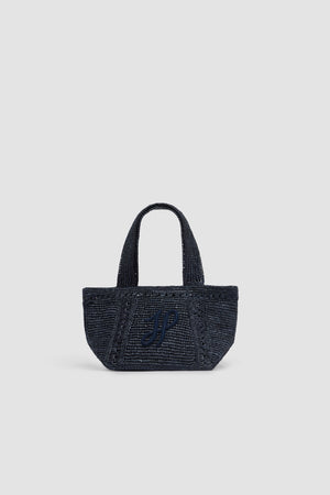 Tote a trapezio piccola con monogramma JP in rafia
