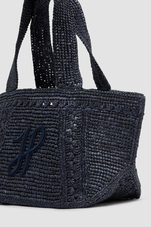 Tote a trapezio piccola con monogramma JP in rafia