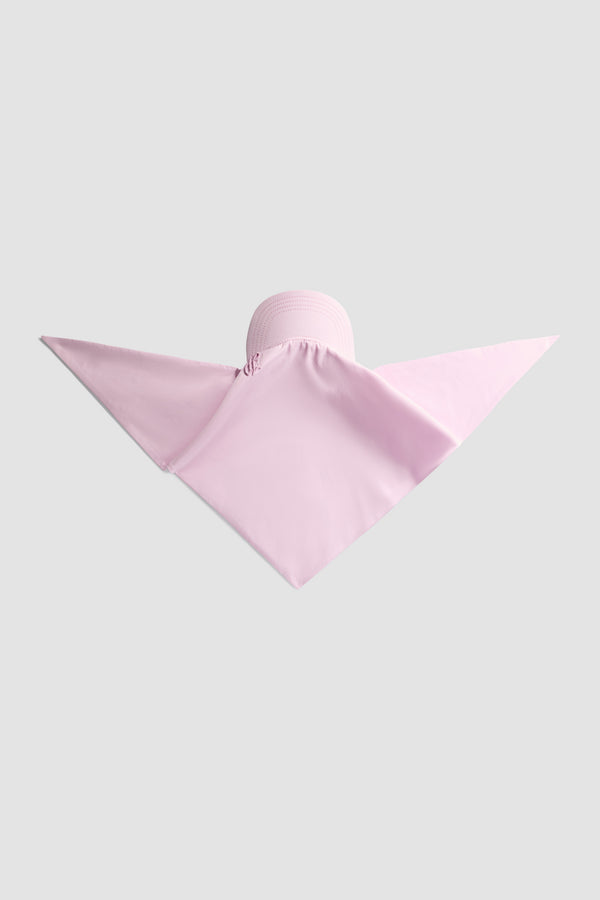 Patou - Scarf cap in organic cotton poplin - Primrose Pink - Primrose Pink organic cotton poplin hat. Hybrid construction with a visor attached to a headscarf. Embroidered JP calligraphy monogram at the side.