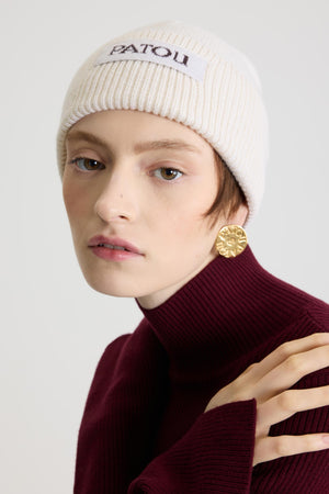 Patou logo label beanie in Merino wool and cashmere