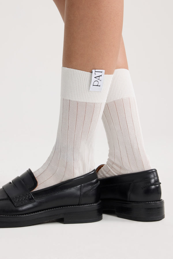 Patou - Blended Viscose Mid-Calf Socks - White - White blended viscose mid-calf socks. Ribbed knit. Sheer. Patou label on the cuff.