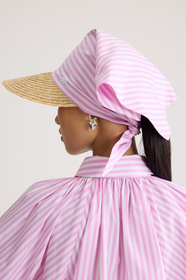 Patou - Cotton Scarf Cap - Bougainvillea Stripes - Pink and white striped scarf cap. Cotton material. Embroidered logo.