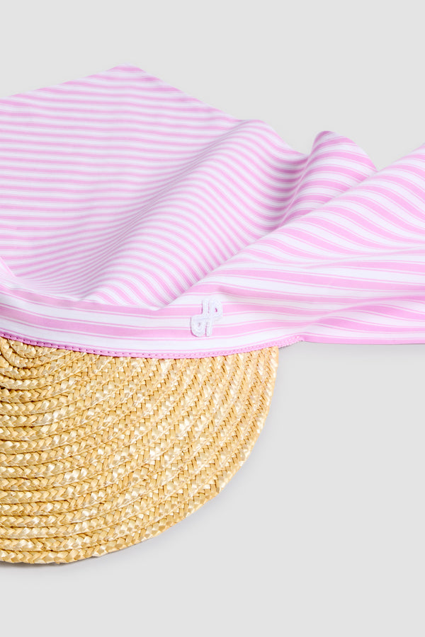 Patou - Cotton Scarf Cap - Bougainvillea Stripes - Pink and white striped scarf cap. Cotton material. Embroidered logo.