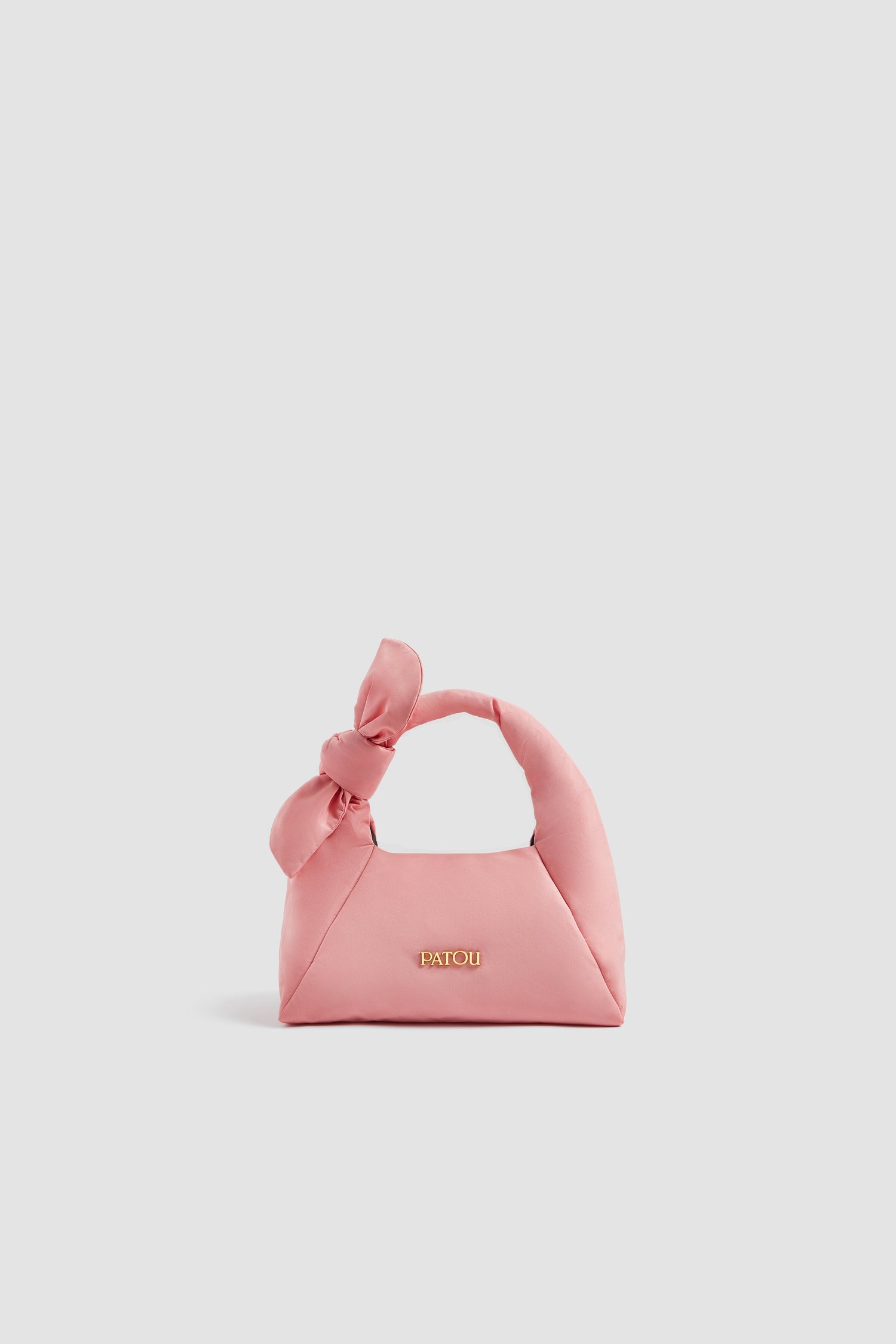 Patou - Knotted bag in recycled polyester - Winter Bloom - Pink bag in recycled polyester. Soft shape. Short handle. Knotted detail. Quilted volume. Patou logo on the front.