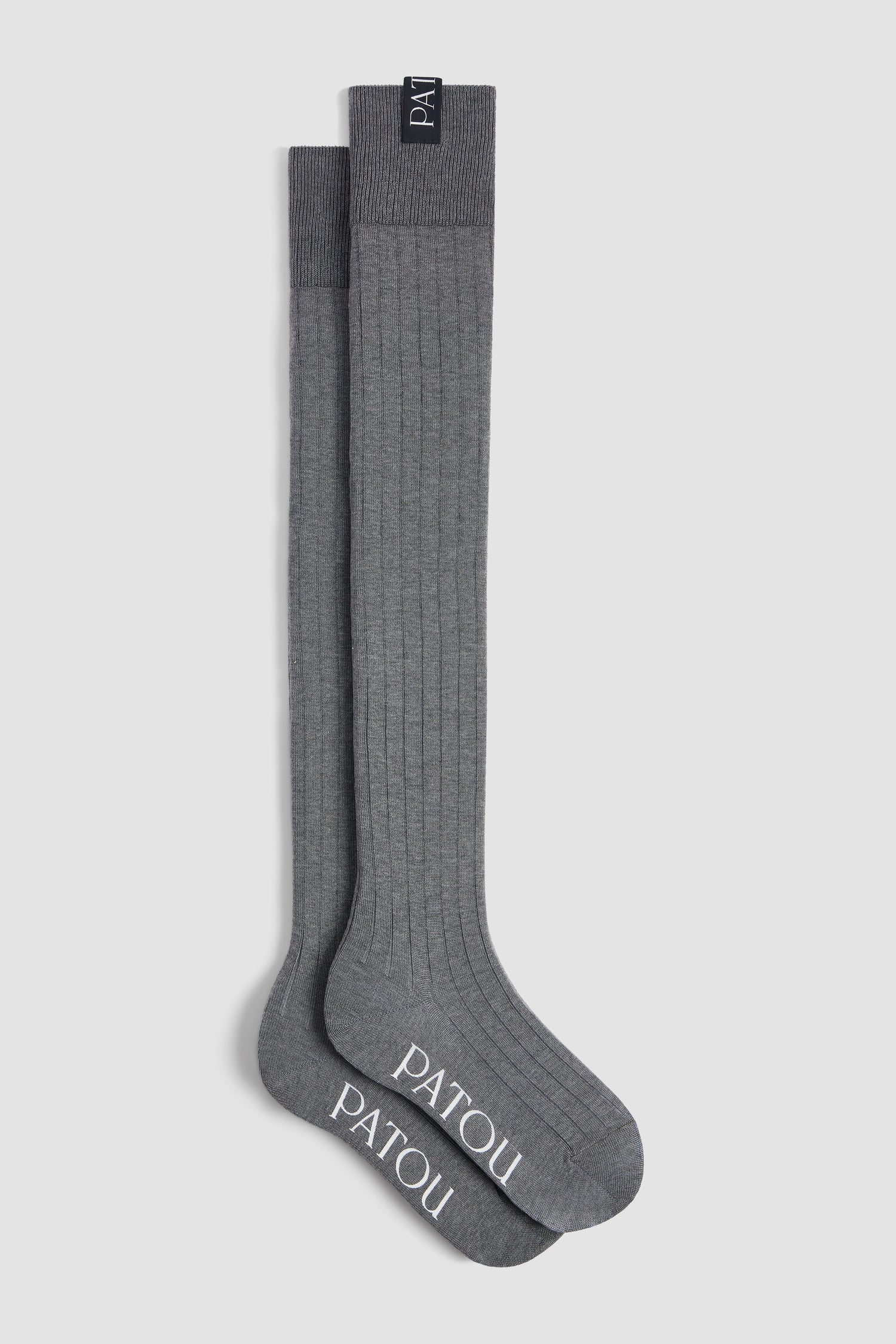 Patou - Mid-calf socks in blended cotton - Winter Slate - Grey blended cotton socks. Above-the-knee height. Fine knit. Patou logo under the foot.