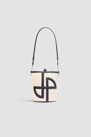 Borsa a secchiello JP piccola in pelle e cotone