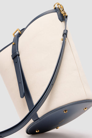 Borsa a secchiello JP piccola in pelle e cotone