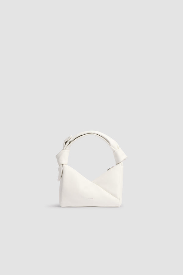 Patou - Leather Bag - White Silver - Leather bag in white leather. Triangular shape. Knotted handle. Side zip closure.