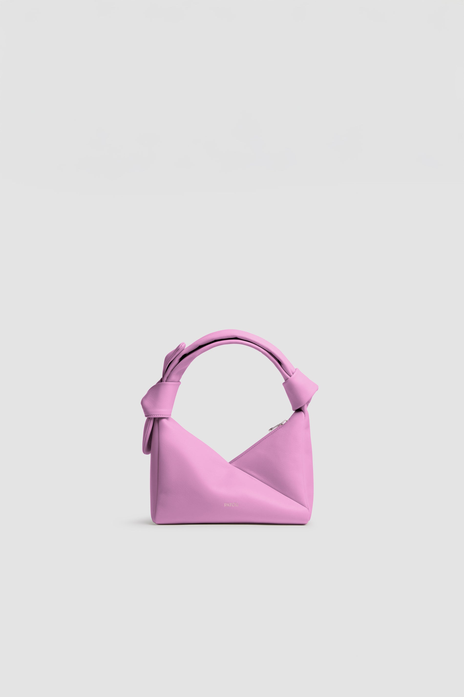 Patou - Leather Bag - Candy Pink - Leather bag in pink leather. Triangular shape. Knotted handle. Side zip closure.