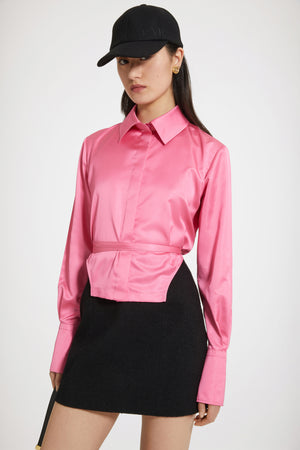 Cut-out cropped shirt in eco-friendly satin