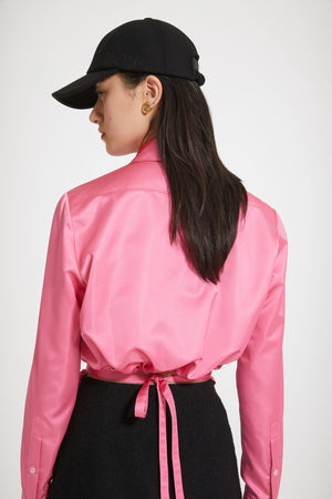 Cut-out cropped shirt in eco-friendly satin