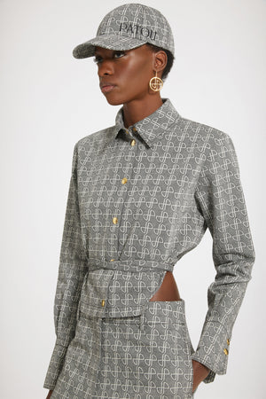 Camicia corta con ritagli in jacquard di cotone