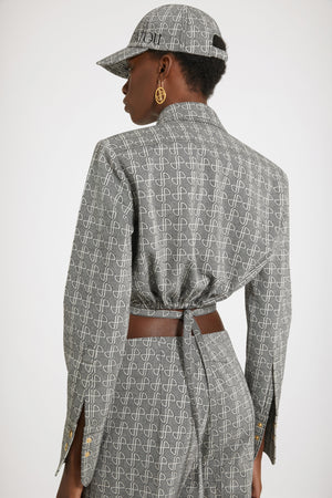 Camicia corta con ritagli in jacquard di cotone