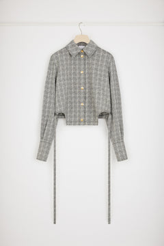 Cut-out cropped shirt in cotton jacquard