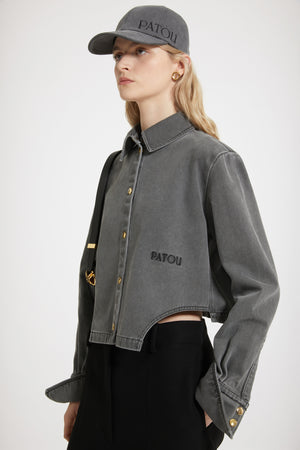 Cut-out cropped shirt in organic cotton denim