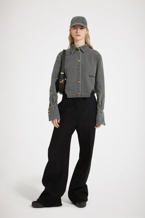 Cut-out cropped shirt in organic cotton denim
