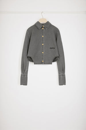 Cut-out cropped shirt in organic cotton denim