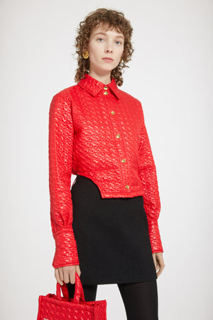 Cut-out cropped shirt in eco-friendly quilted nylon