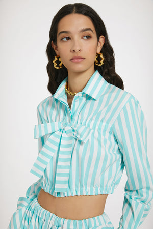 Chemise courte à noeud en coton imprimé