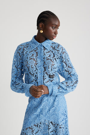 Cropped shirt in organic cotton blend lace