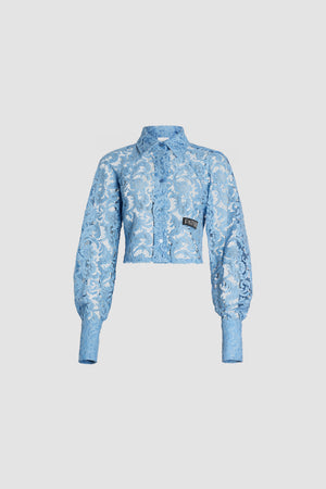 Cropped shirt in organic cotton blend lace